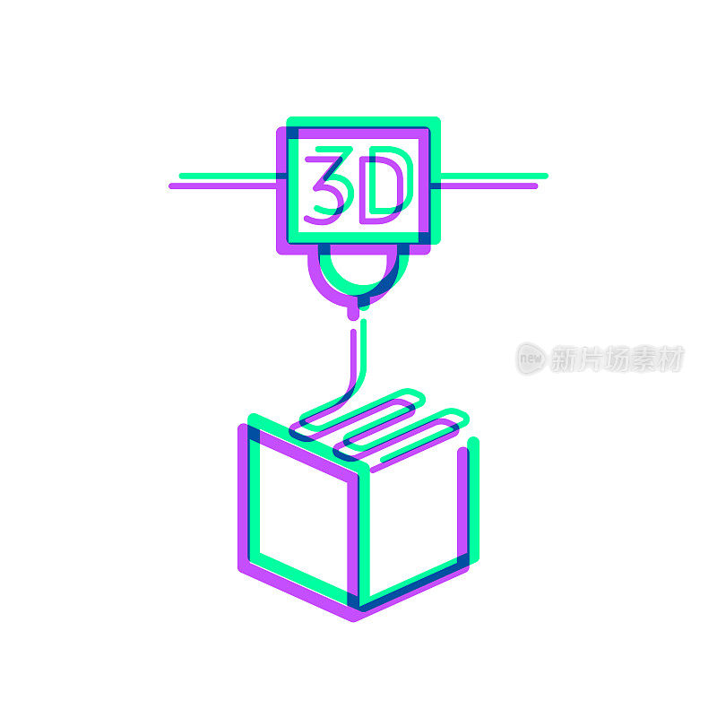 3 d打印机。图标与两种颜色叠加在白色背景上